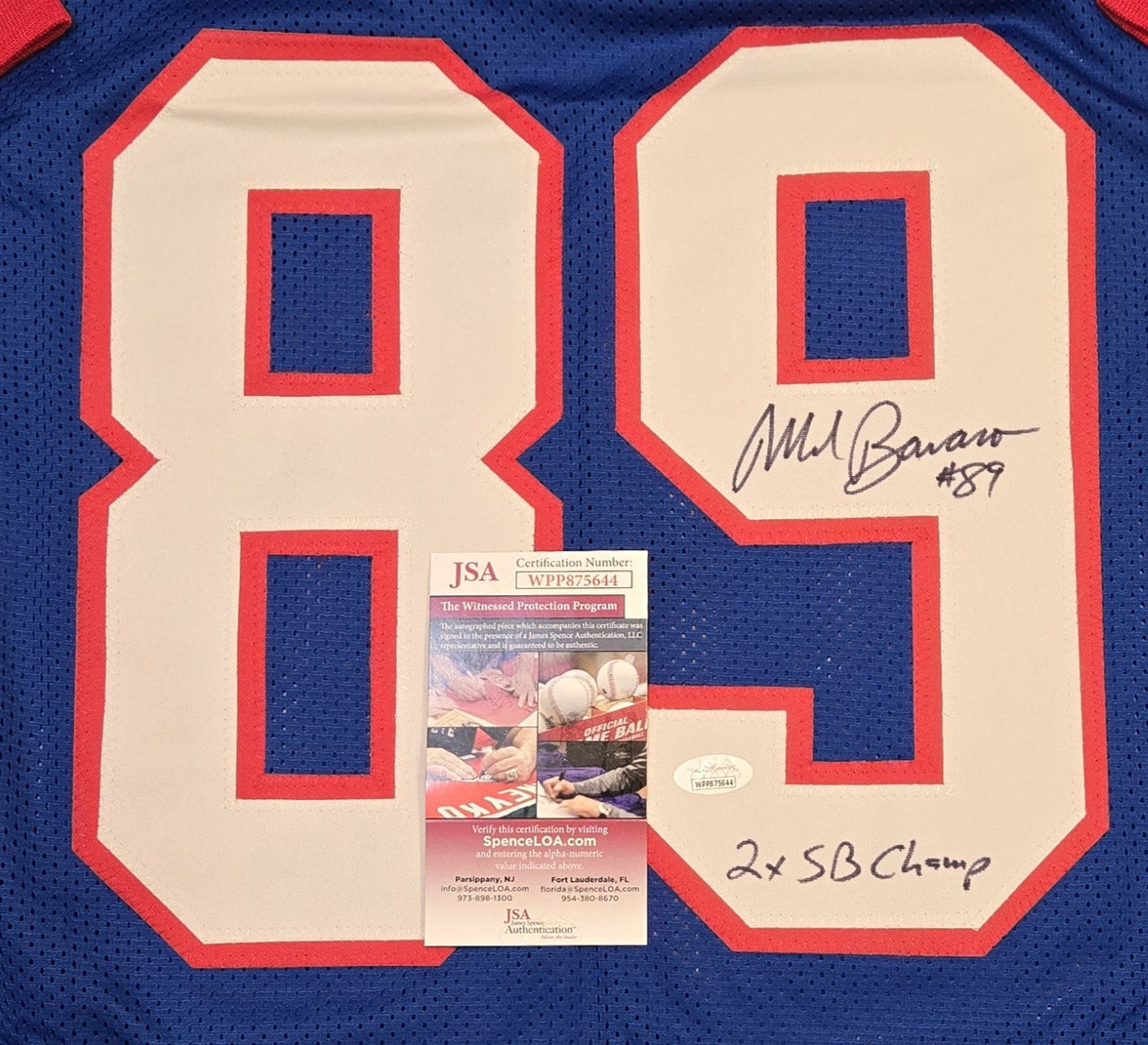 Mark Bavaro New York Giants Autographed & Inscribed Jersey JSA W coa