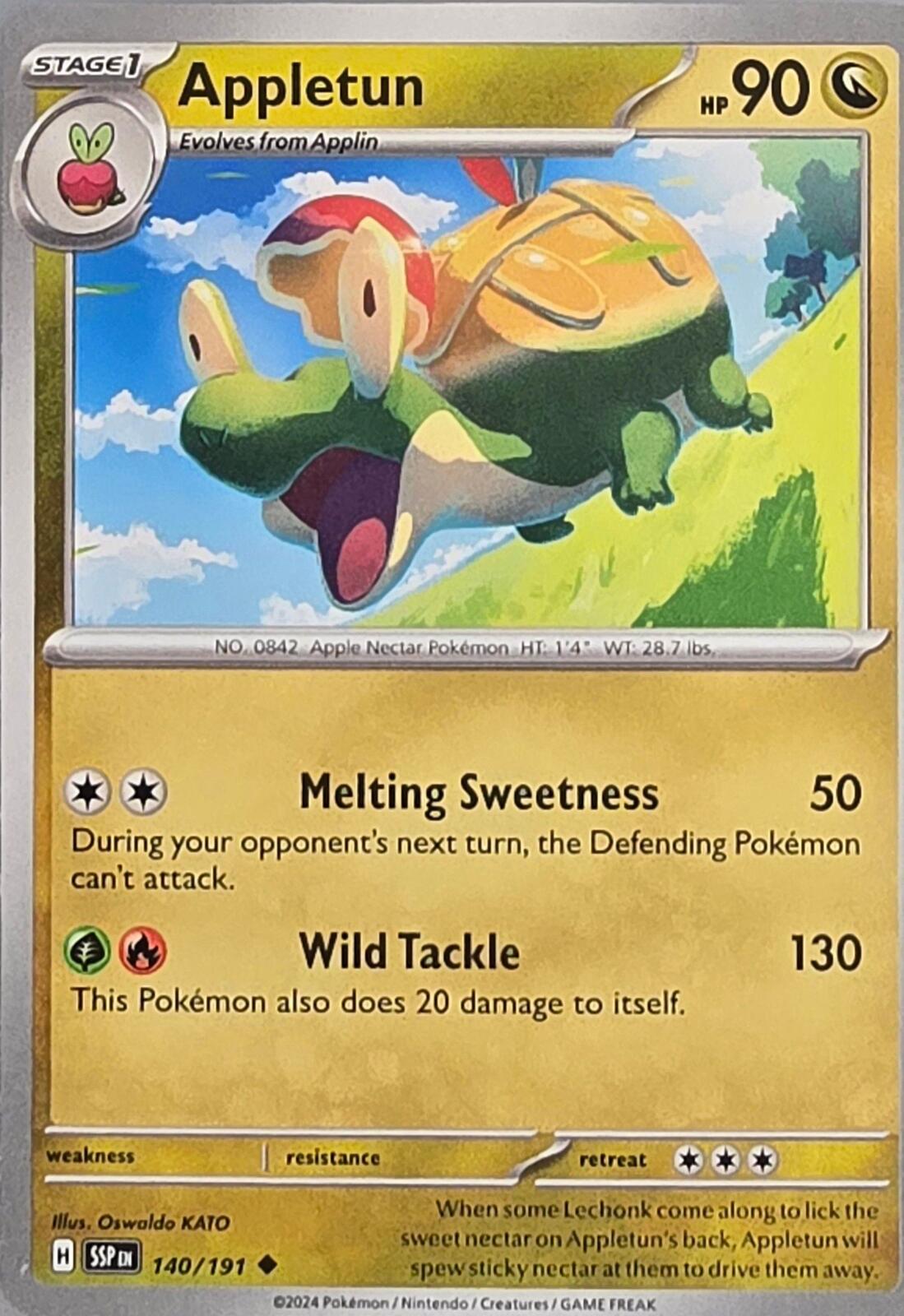 Appletun Pokémon trading card from Surging Sparks