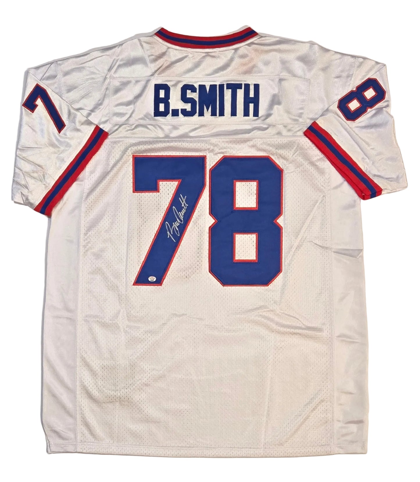 Bruce Smith of the Buffalo Bills autographed football jersey COA (XL)