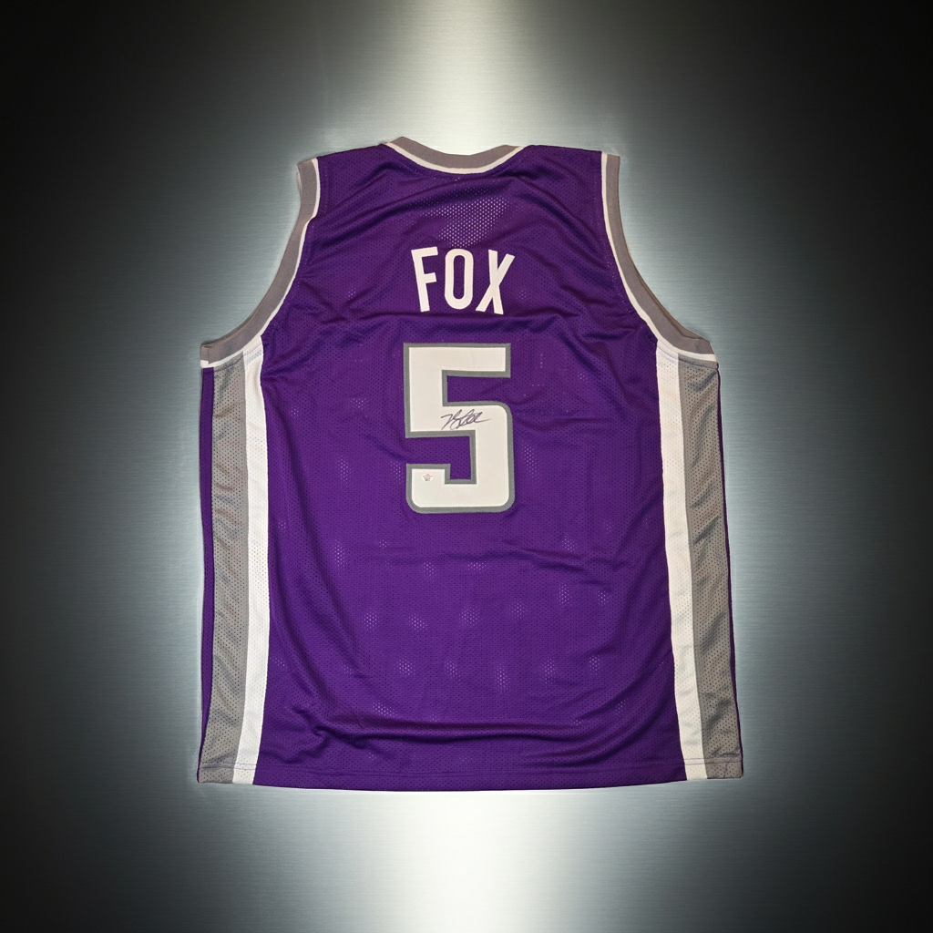 De'Aaron Fox of the Sacramento Kings signed basketball jersey COA