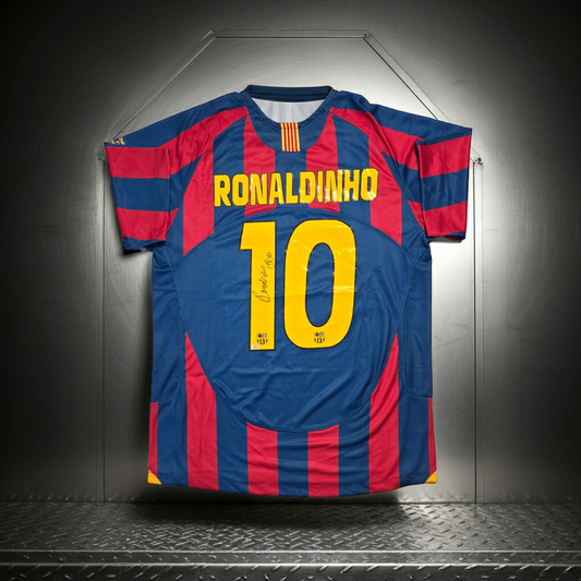 Ronaldinho Gaucho of Barcelona autographed soccer jersey COA