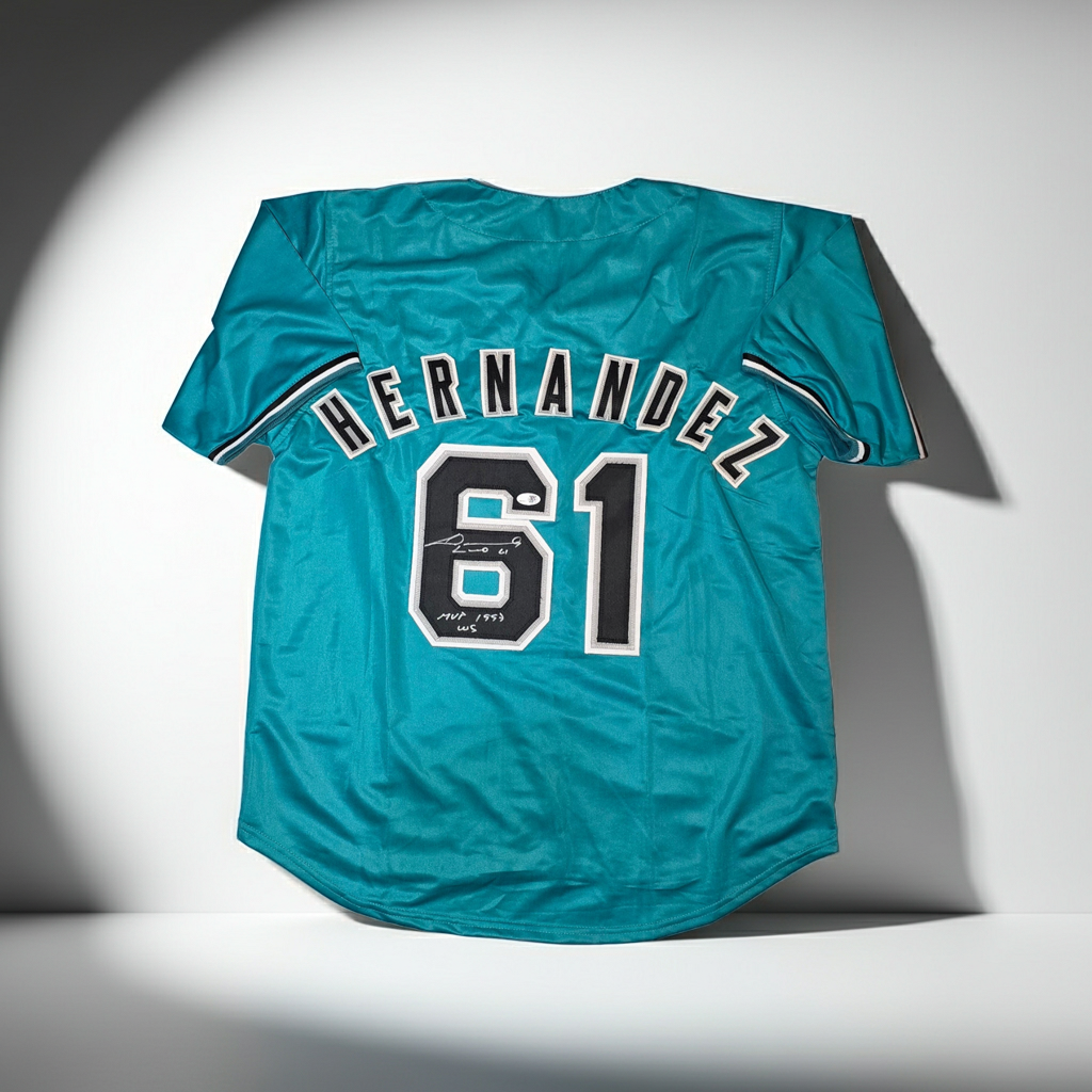 Livan Hernandez Florida Marlins Autographed & Inscribed Jersey JSA Witnessed QR Code Hologram