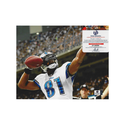 Global Authentics certificate of authenticity for Calvin Johnson Detroit Lions autographed photograph