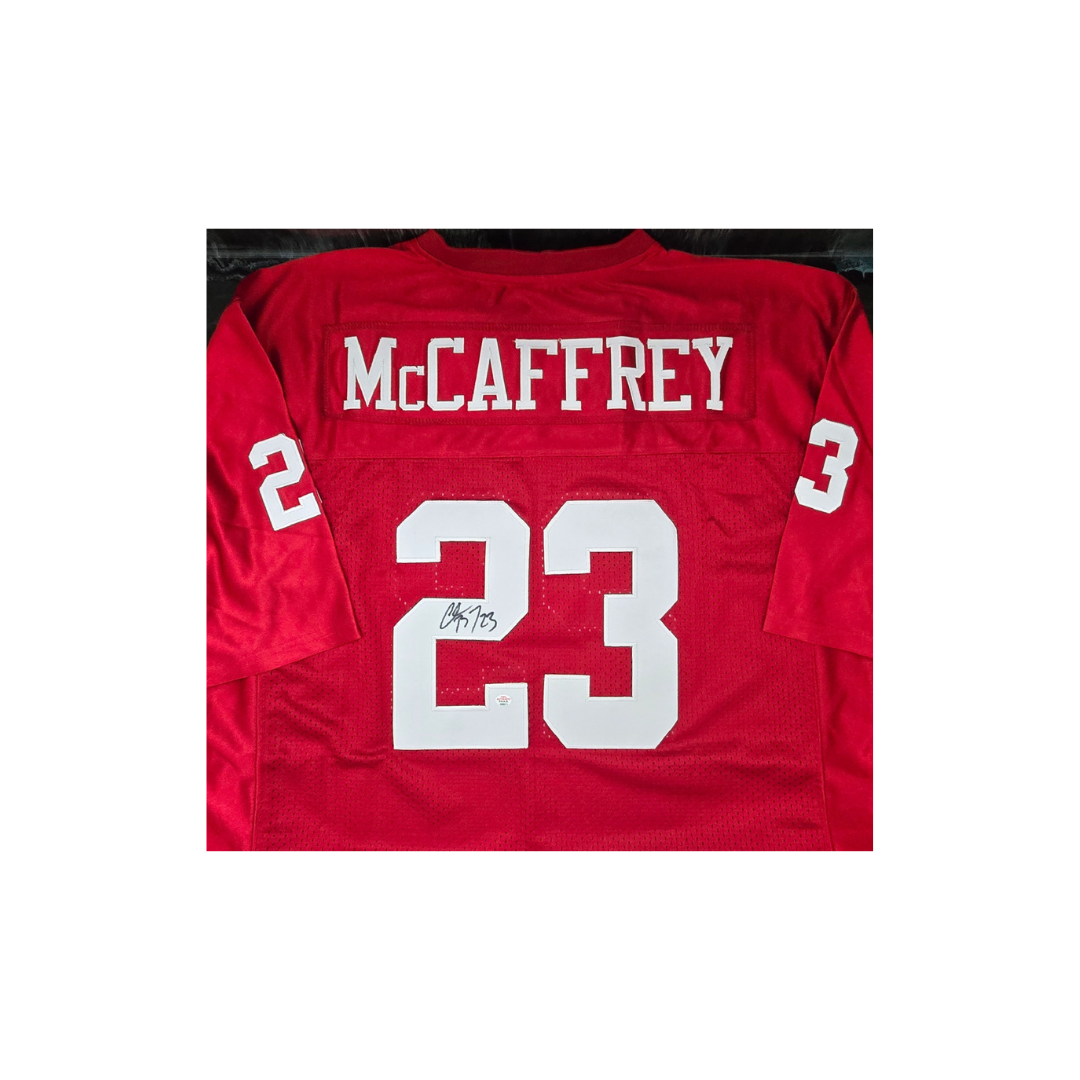 Christian McCaffrey of the San Francisco 49ers signed Football jersey COA
