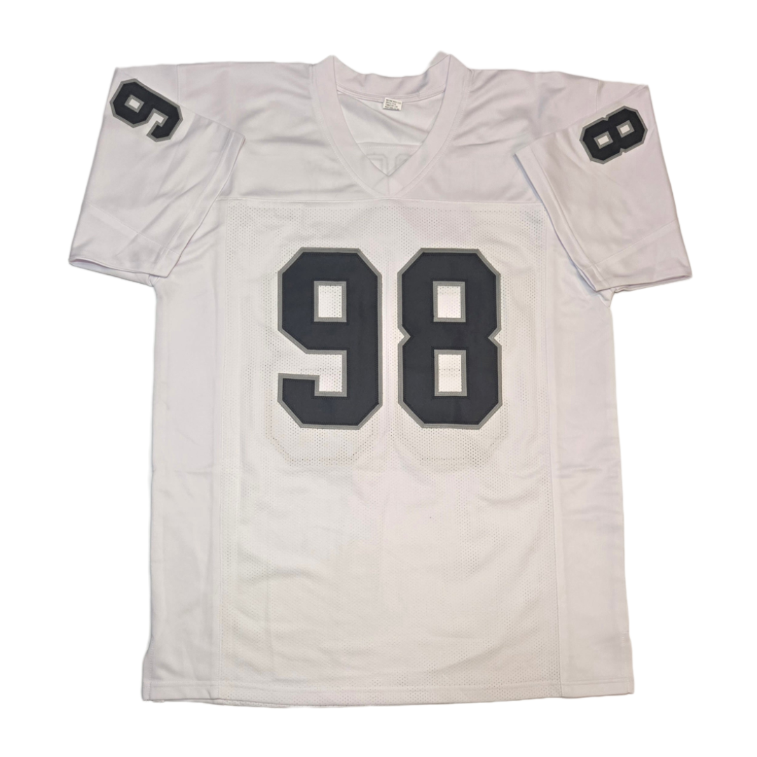 Maxx Crosby Las Vegas Raiders Autographed Custom White Football Jersey coa (XL)