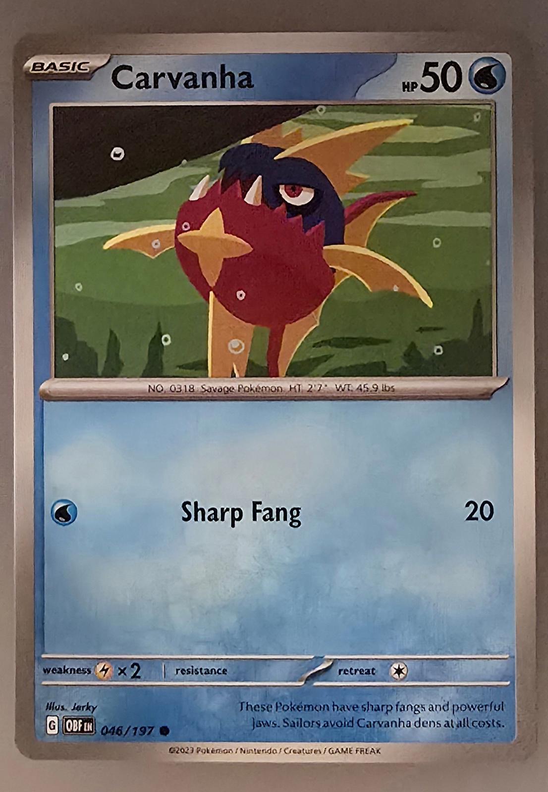 Carvanha Pokémon card Scarlet & Violet: Obsidian Flames set