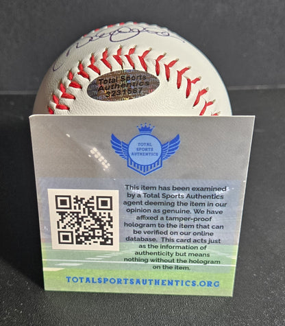 Close-up view of Derek Jeter signed baseball and Total Sports holographic authentication sticker