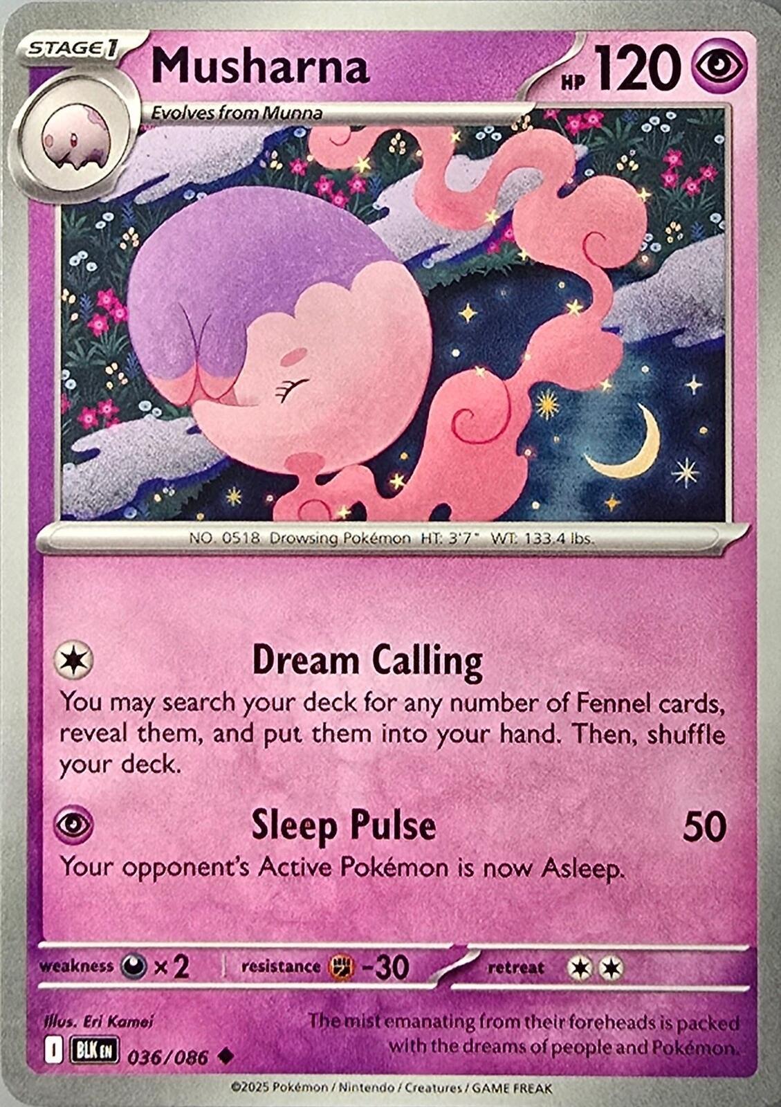 Musharna Pokémon card from the 2025 Black Bolt set
