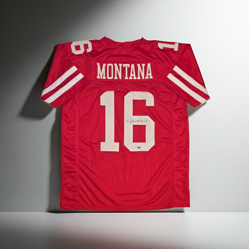 Joe Montana of the San Francisco 49ers signed football jersey COA (XL)