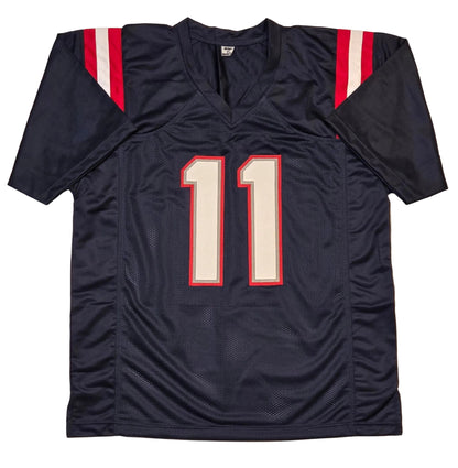 Front view of Julian Edelman New England Patriots autographed football jersey with COA