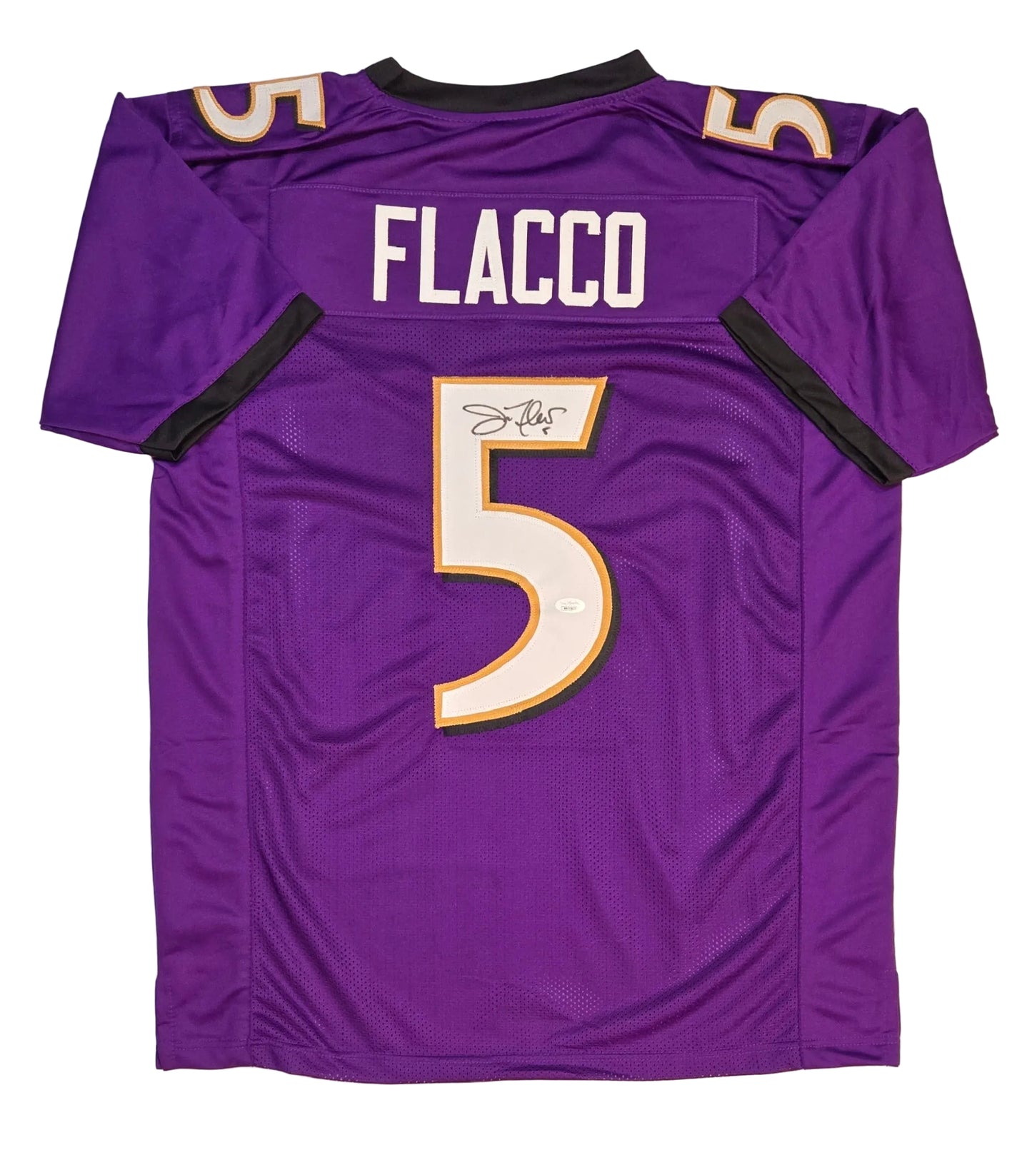 Joe Flacco of the Baltimore Ravens autographed football jersey JSA COA (XL)