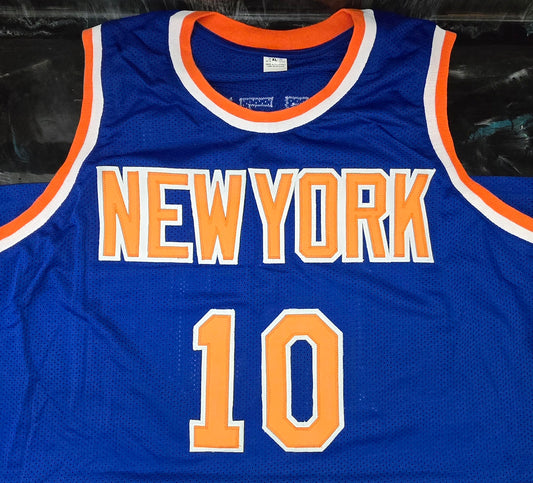 WALT FRAZIER SIGNED NEW YORK KNICKS #10 BLUE JERSEY COA - Fan Freaks