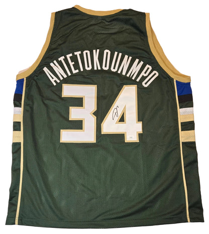 Giannis Antetokounmpo Milwaukee Bucks signed basketball jersey, back view