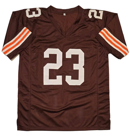 Front view of Joe Haden Cleveland Browns autographed football jersey with JSA COA