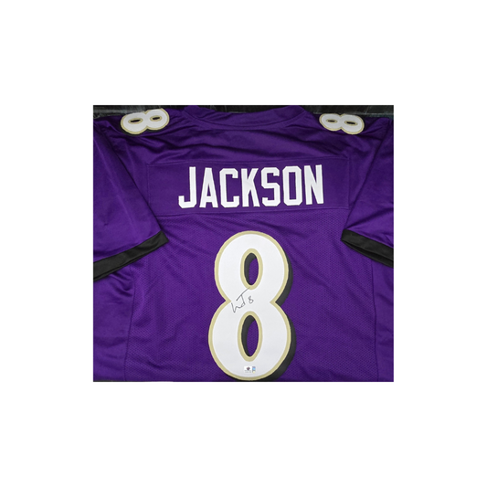 Baltimore Ravens Lamar Jackson Autographed Away Football Jersey coa - Fan Freaks