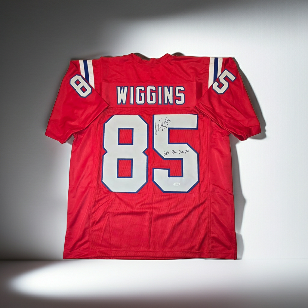 Jermaine Wiggins New England Patriots Autographed & Ins Custom Football Jersey coa (XL)
