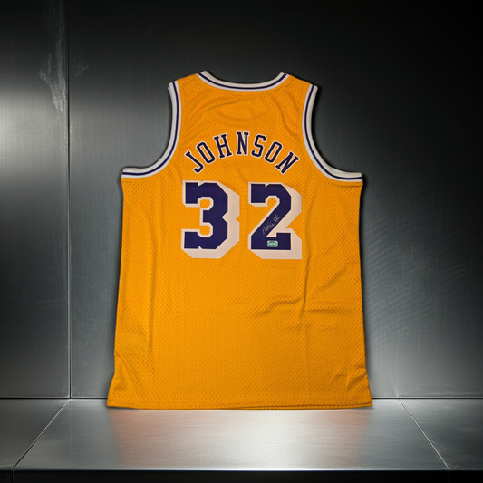 Magic Johnson of the LA Lakers autographed basketball jersey Player Hologram