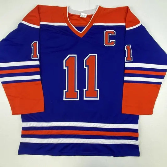 Autographed Mark Messier Edmonton Blue Hockey Jersey JSA COA