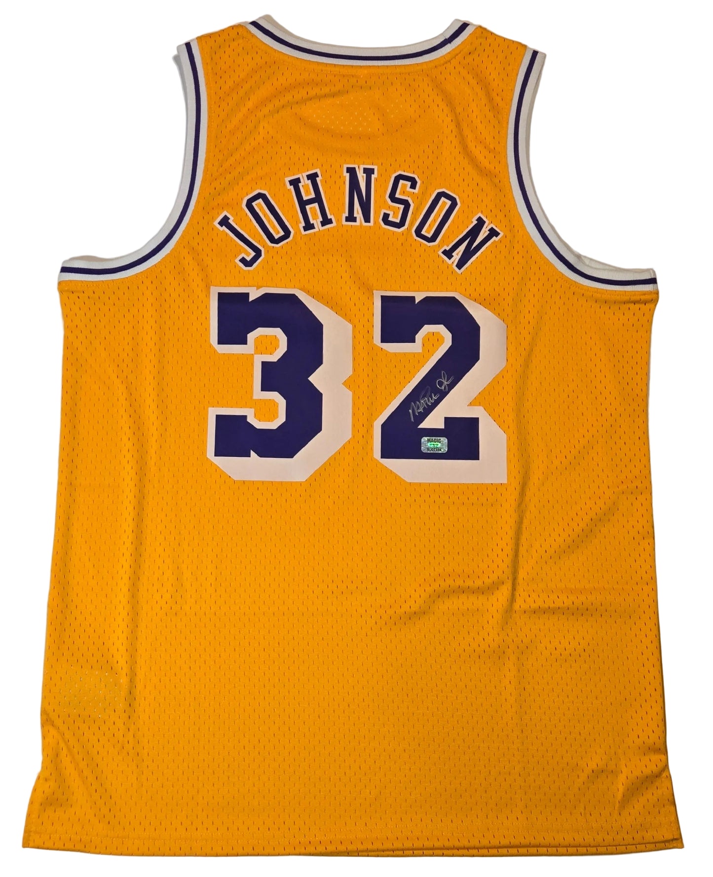 Magic Johnson of the LA Lakers autographed basketball jersey Player Hologram