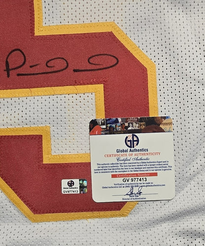 Global Authentics COA for Patrick Mahomes Kansas City Chiefs autographed away jersey, certification GV977413