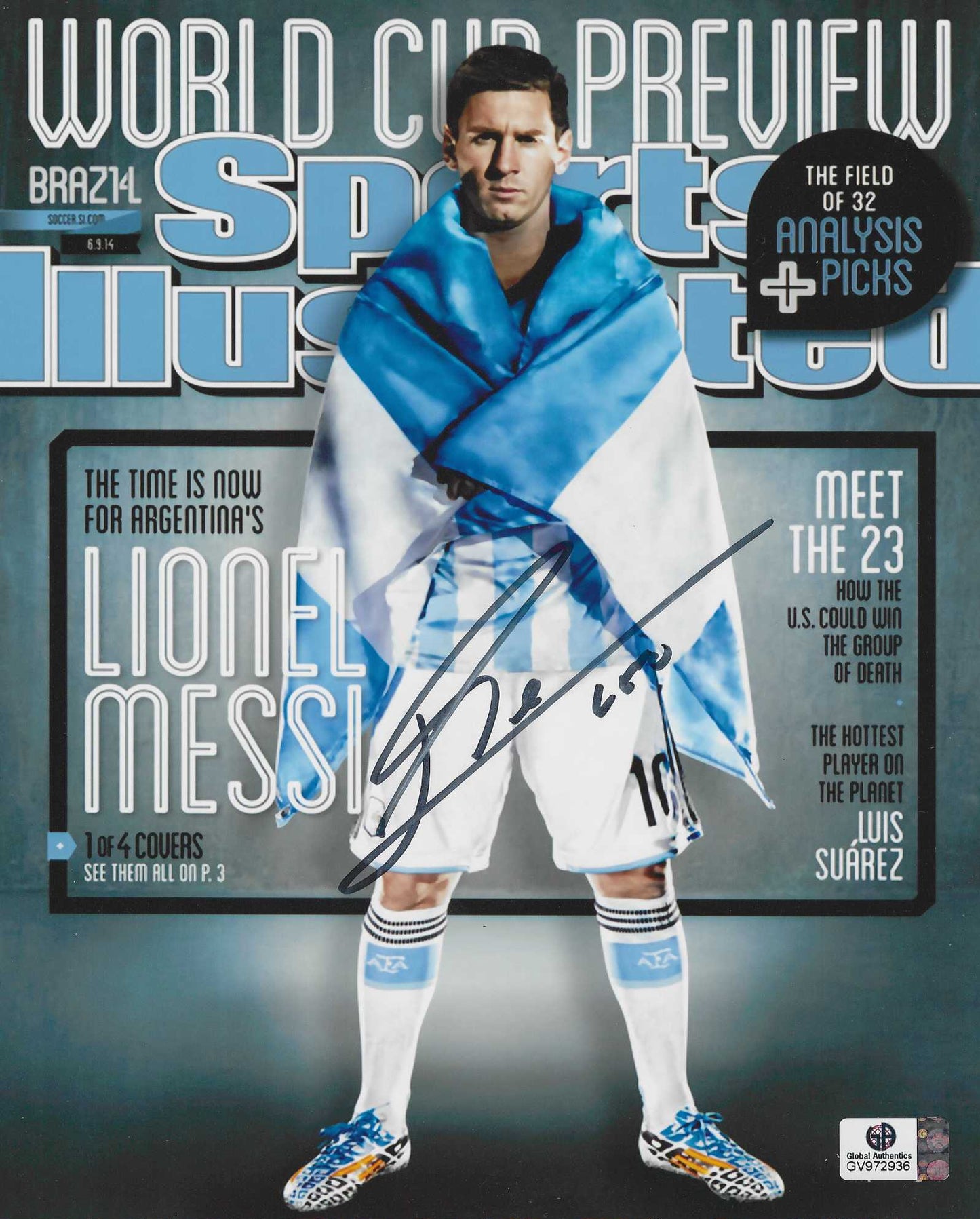 Lionel Messi Argentina Autographed 8x10 SI Cover Photo coa W/Frame - Fan Freaks