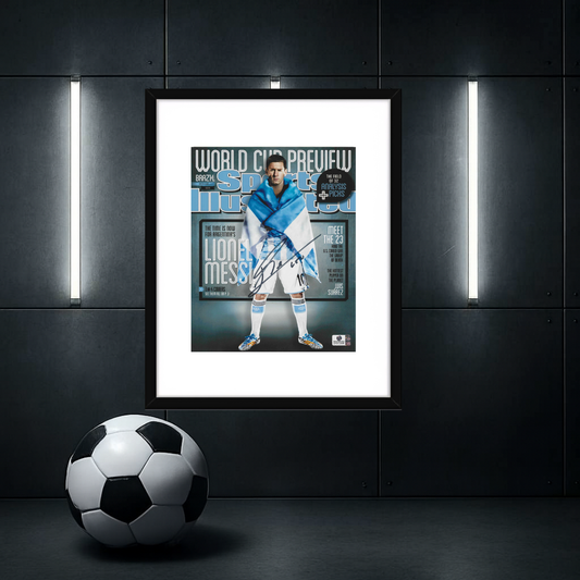Lionel Messi Argentina Autographed 8x10 SI Cover Photo coa W/Frame