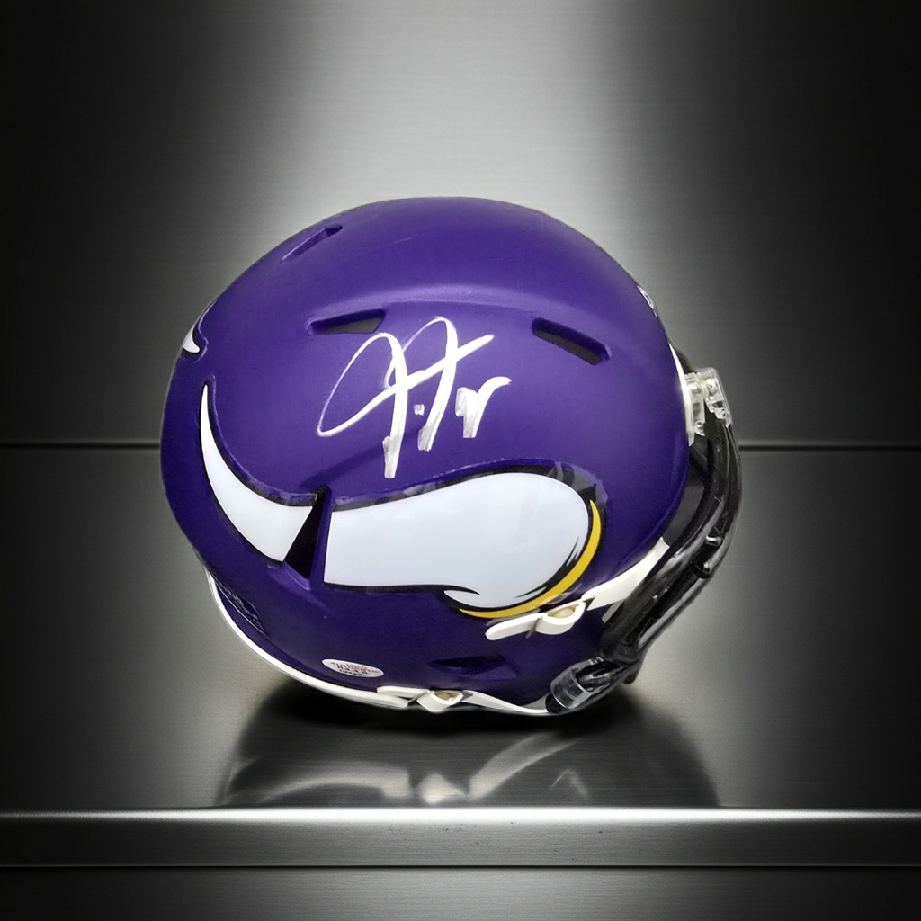 Justin Jefferson of the Minnesota Vikings signed mini football helmet COA