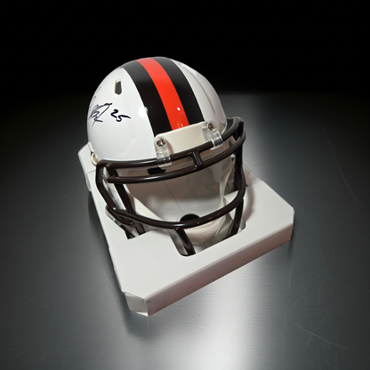 Front view of Nick Needham Cleveland Browns autographed Riddell mini helmet, JSA CH41751