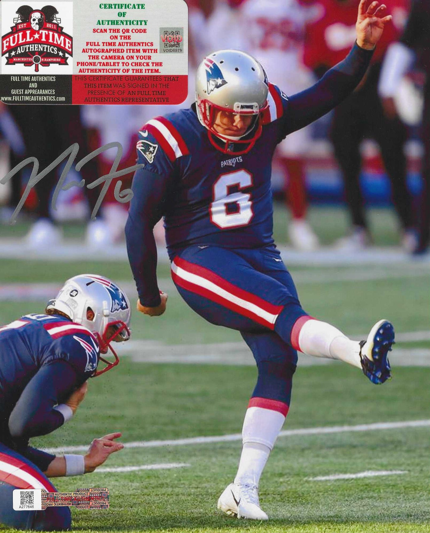 Autographed Nick Folk New England Patriots Photo coa W/Frame - Fan Freaks