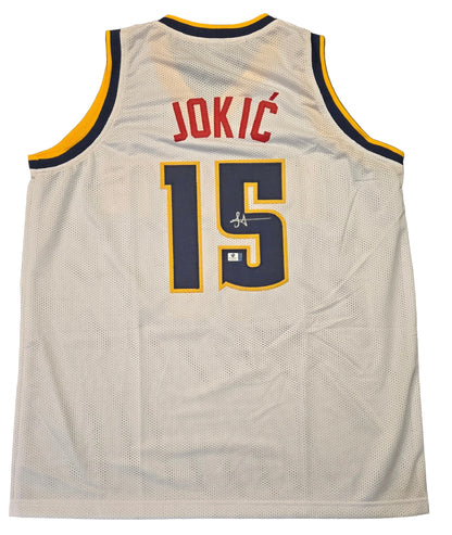 Back view of Nikola Jokic Denver Nuggets autographed custom basketball jersey with COA