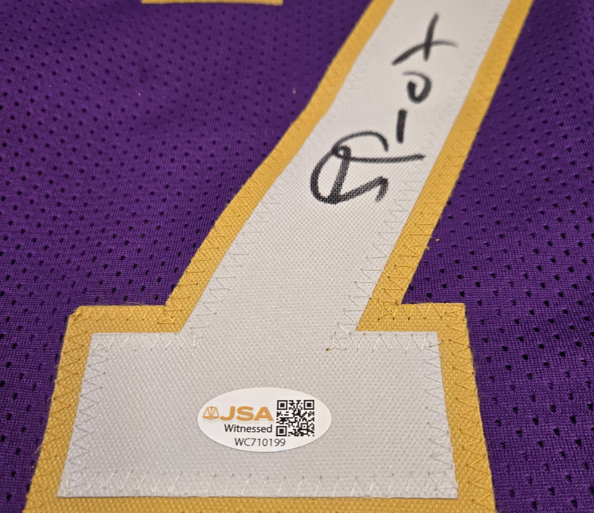 Authentication photo accompanying Lamar Odom signed Lakers custom jersey, JSA hologram WC710199