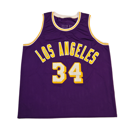 Front view of Shaquille O'Neal Los Angeles Lakers autographed basketball jersey with COA