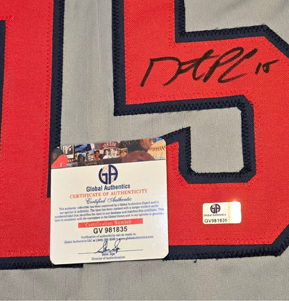 Global Authentics certificate GV981835 pictured for Dustin Pedroia Boston Red Sox signed jersey
