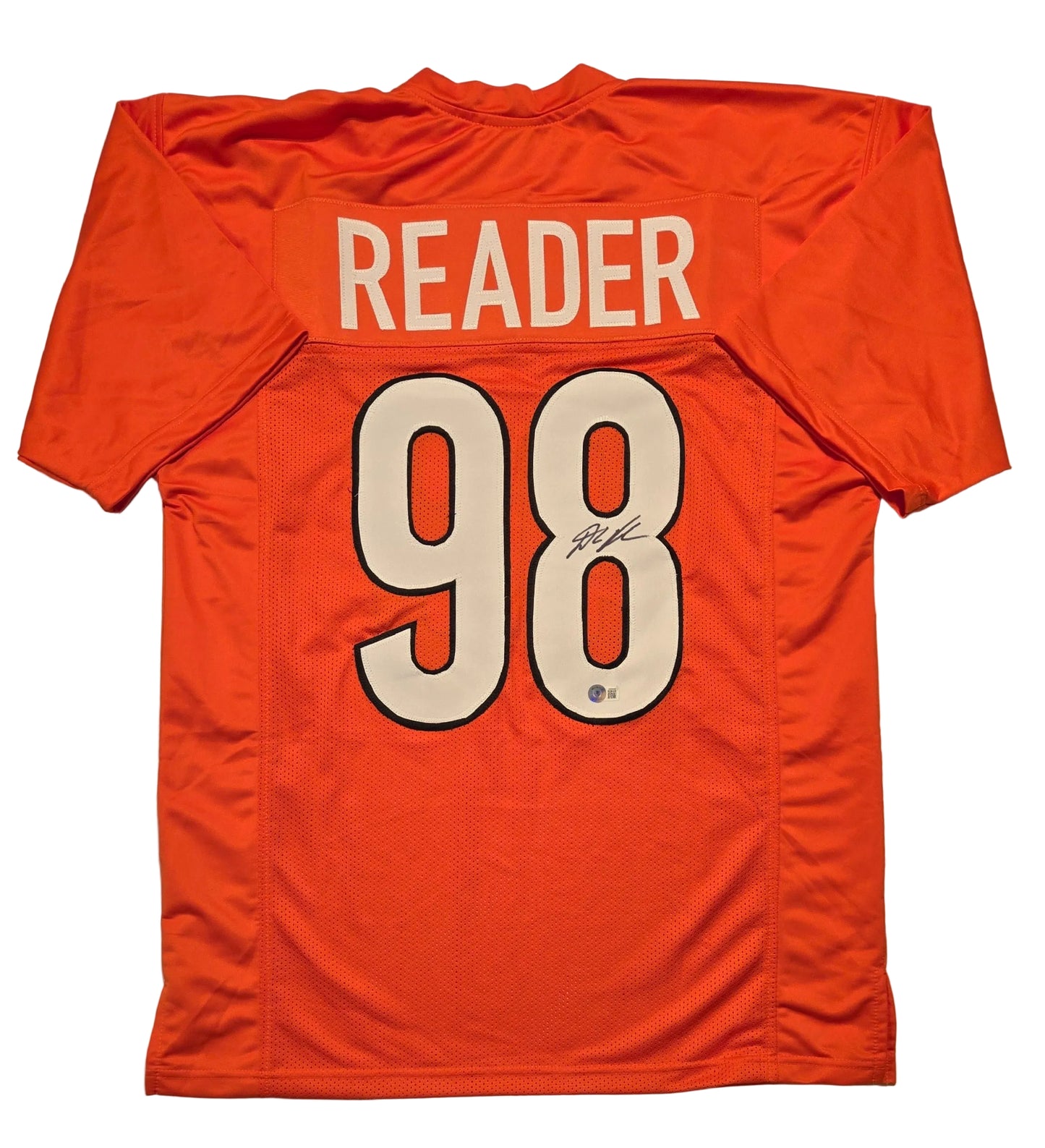 D. J. Reader of the Cincinnati Bengals autographed football jersey Beckett Holo Sticker (XL)