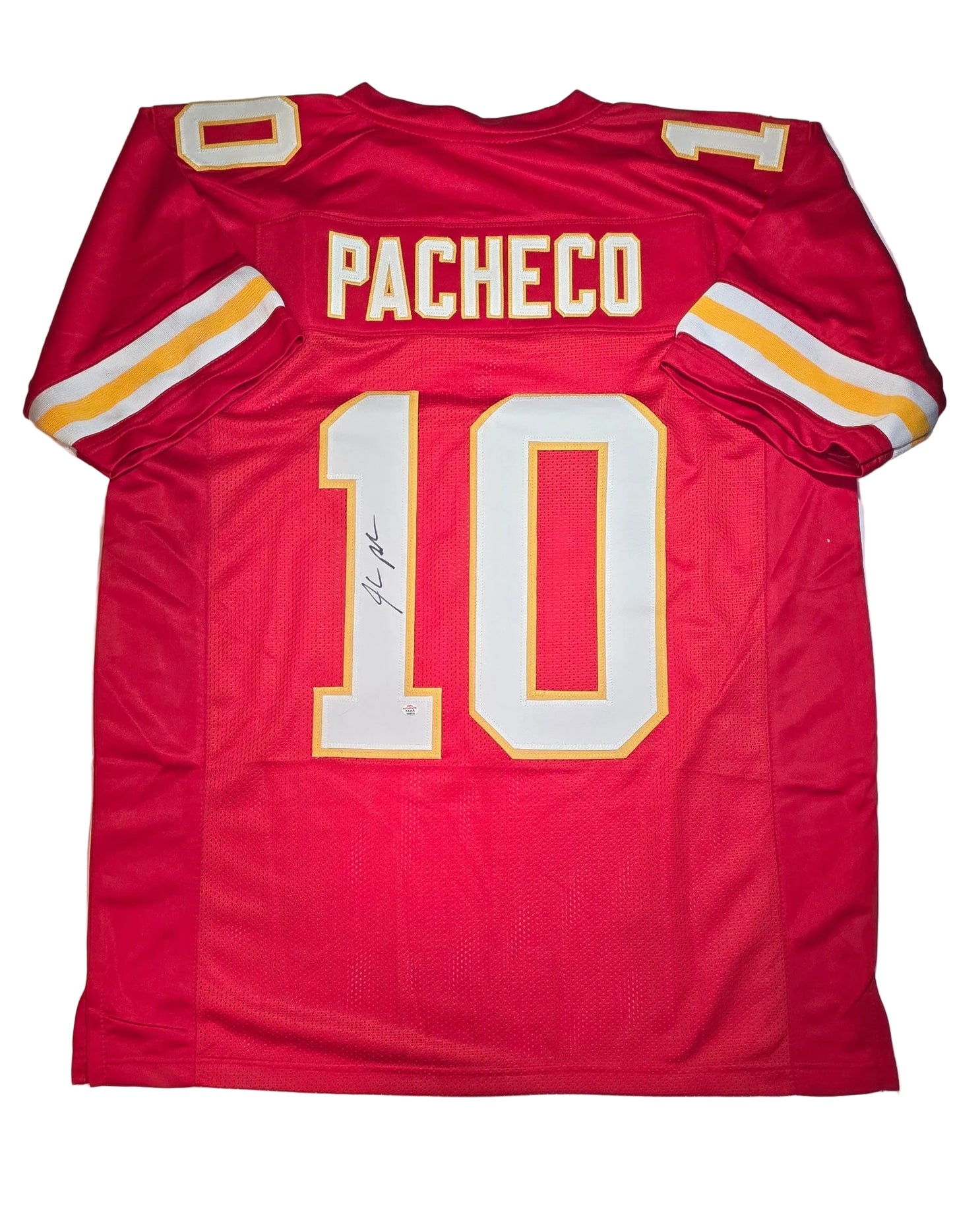 Isiah Pacheco of the KC Chiefs autographed football jersey COA (XL)