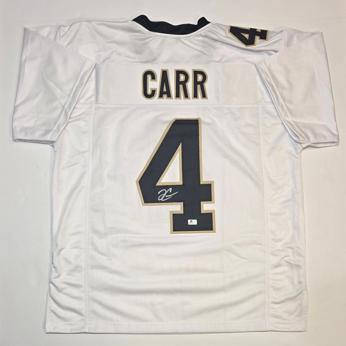 Derek Carr New Orleans Saints Autographed White Football Jersey coa (XL)