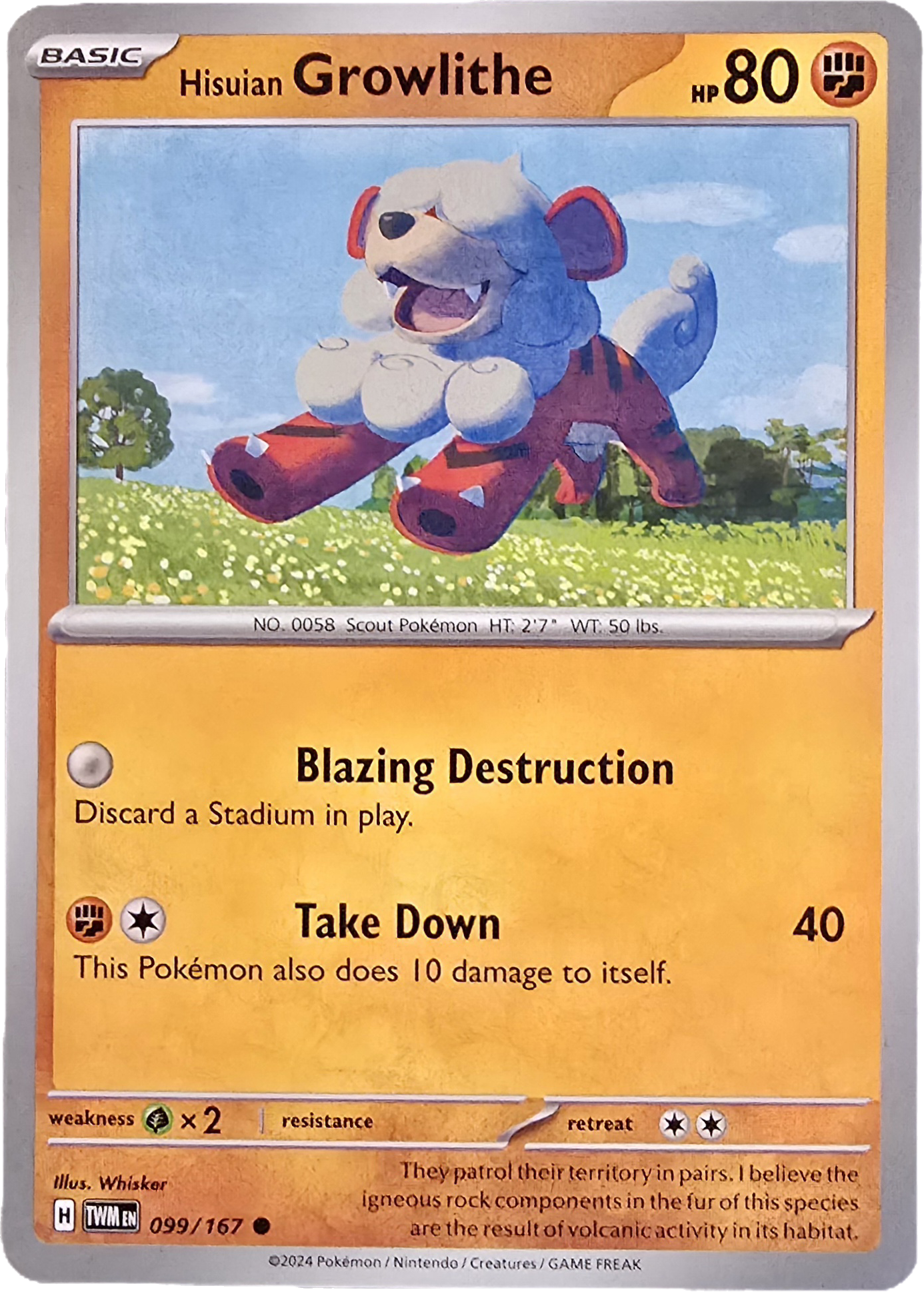 Hisuian Growlithe trading card from the Pokémon Twilight Masquerade