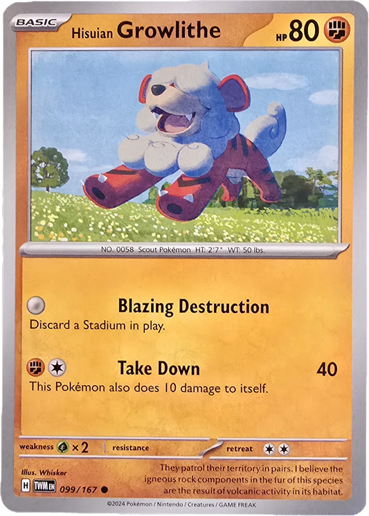 Hisuian Growlithe trading card from the Pokémon Twilight Masquerade