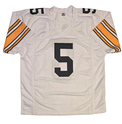 Terry Hanratty Steelers autographed football jersey detail