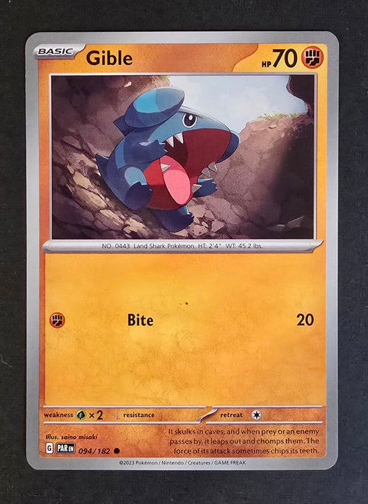 Gible 094/182 Pokémon card from the Scarlet & Violet:Paradox Rift