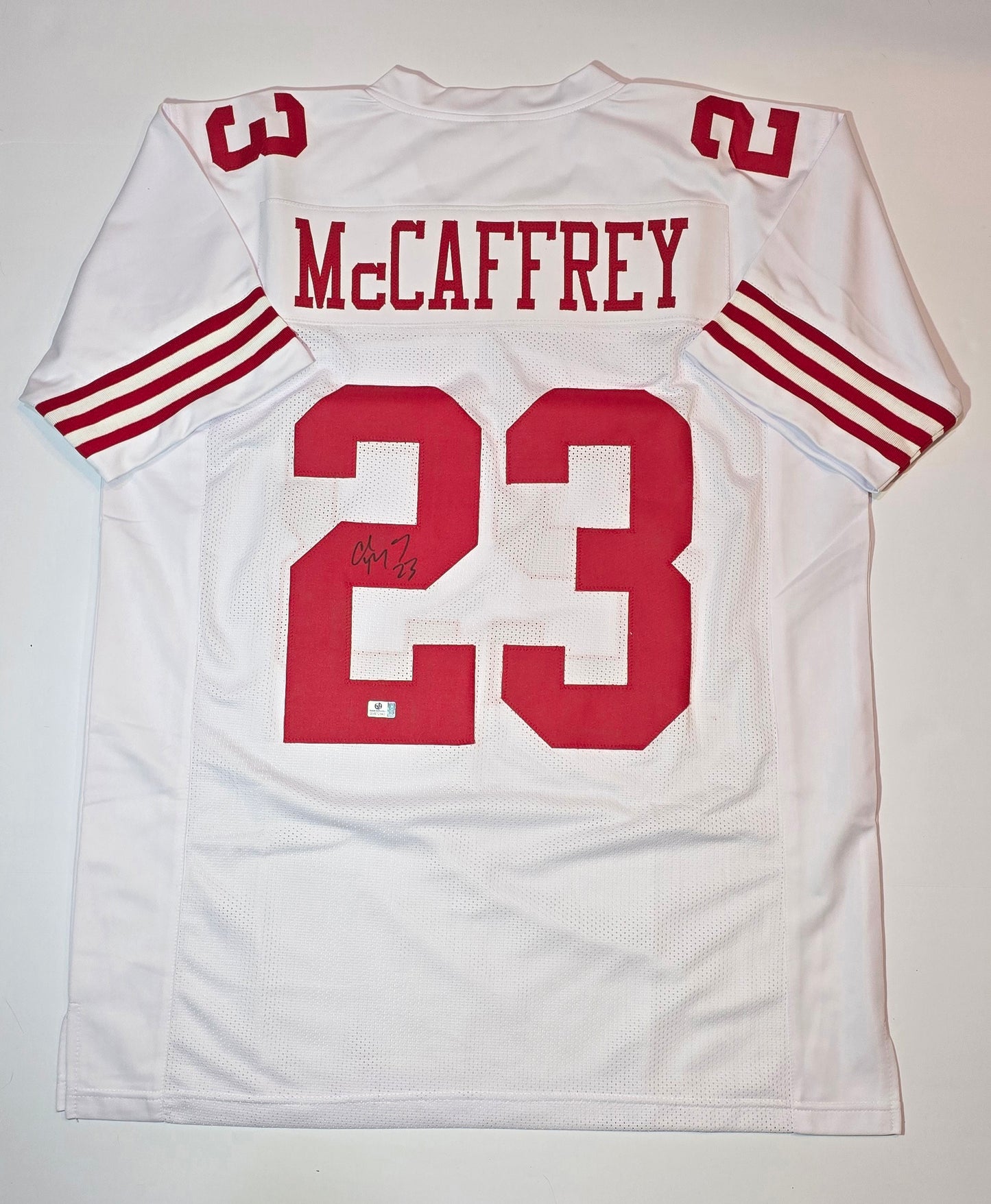Christian McCaffery 49ers Autographed Custom Football Jersey coa (XL)