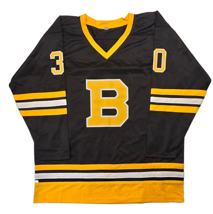 Gerry Cheevers Bruins autographed black hockey jersey, additional listing photo