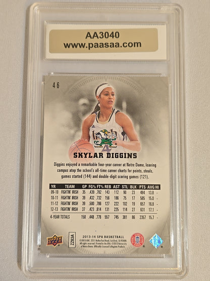 Skylar Diggins signed Notre Dame basketball trading card, alternate slabbed view