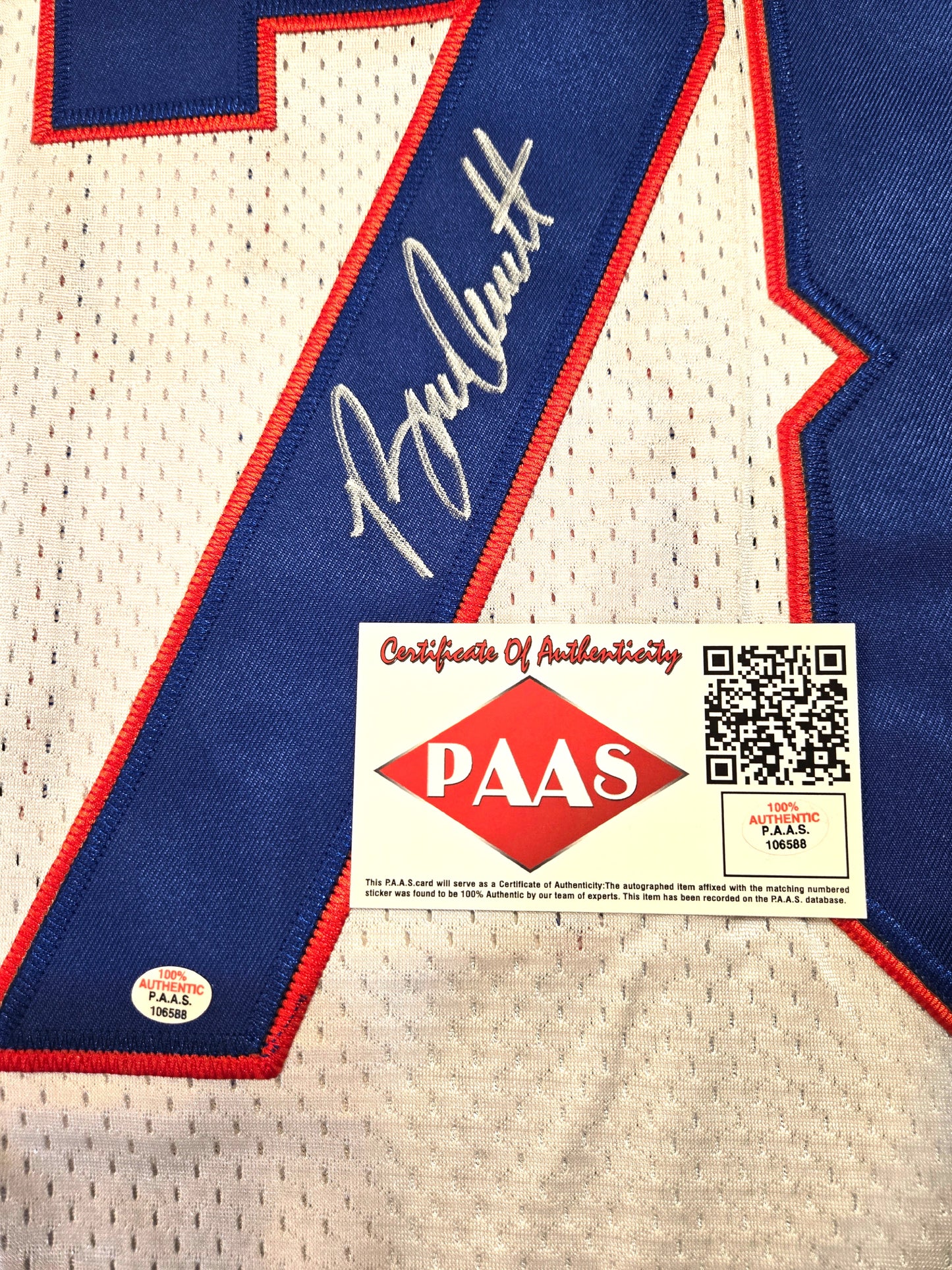 Bruce Smith of the Buffalo Bills autographed football jersey COA (XL)