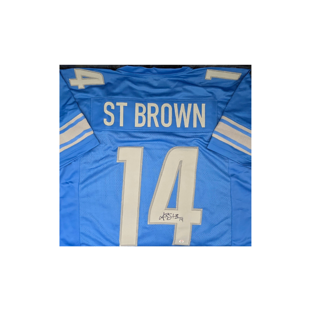 Amon-Ra St Brown of the Detroit Lions autographed football jersey COA - Fan Freaks