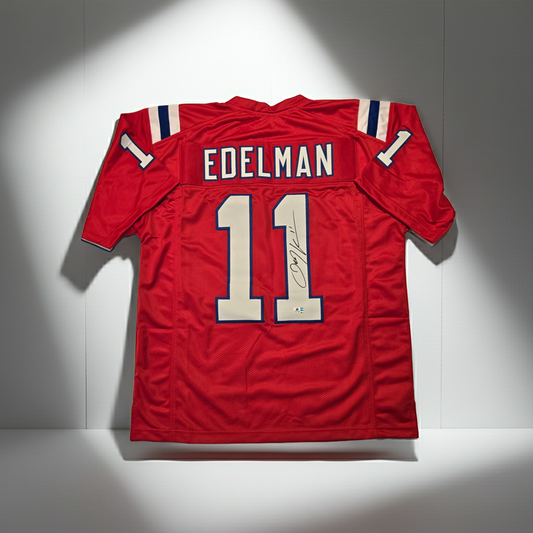Julian Edelman New England Patriots Autographed Custom Football Jersey coa