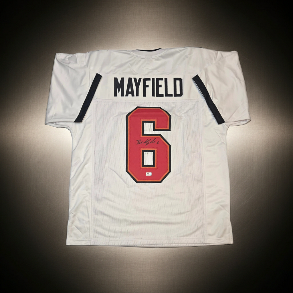 Baker Mayfield Tampa Bay Buccaneers Autographed White Jersey COA (XL)
