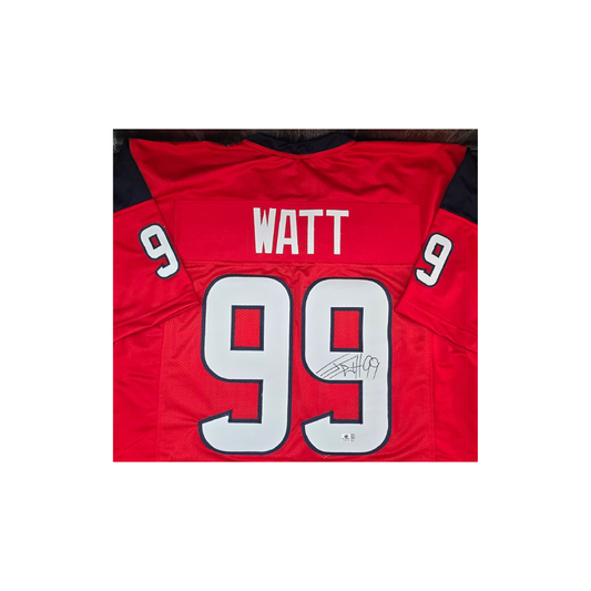 Autographed J.J. Watt Houston Texans Red Football Jersey coa
