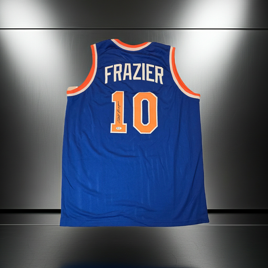 WALT FRAZIER SIGNED NEW YORK KNICKS #10 BLUE JERSEY COA