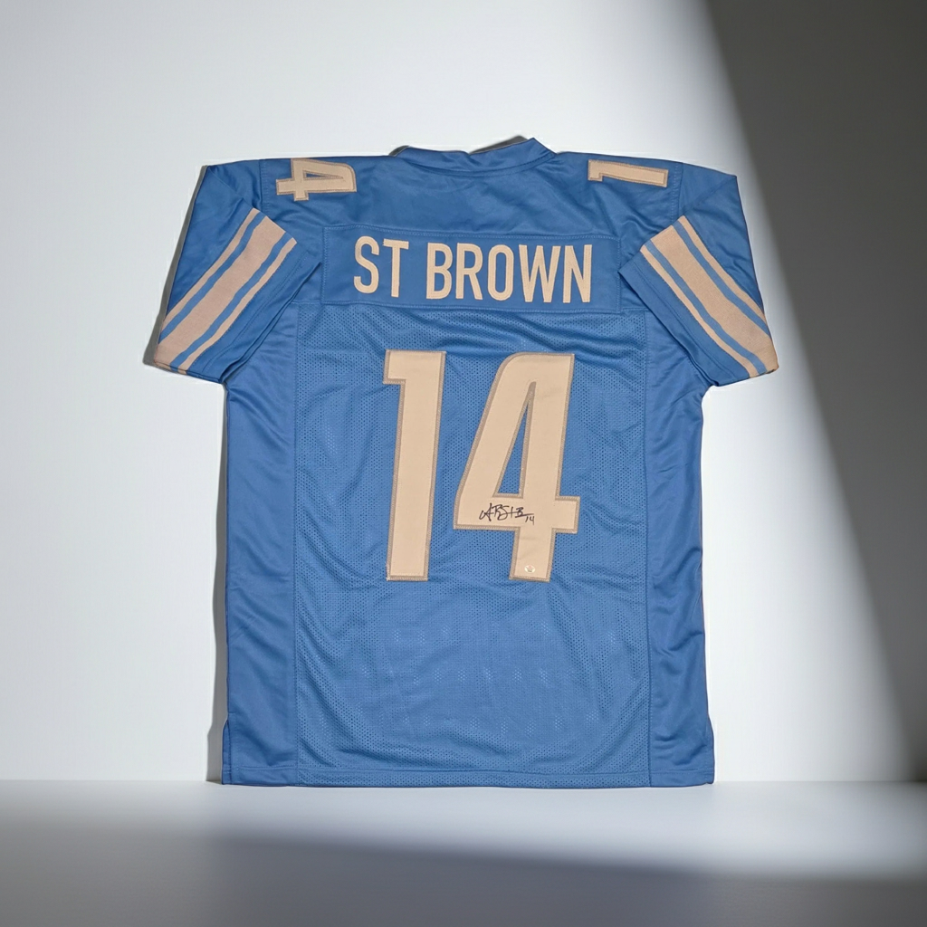 Amon-Ra St Brown of the Detroit Lions autographed football jersey COA (XL)
